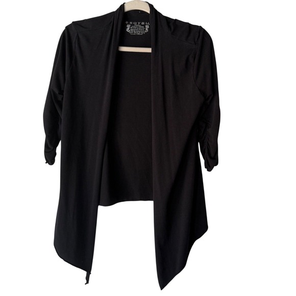 Soybu Sweaters - SOYBU Black Ruched Sleeve Waterfall Duster Cardigan Yoga Medium Hiking Outdoor